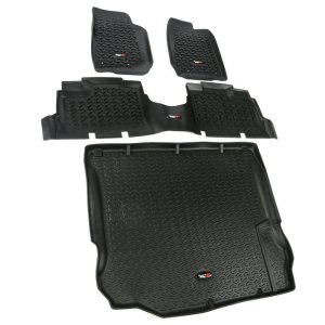 Jeep Wrangler Unlimited Floor Liners - Front + Rear + Cargo - Rugged Ridge - All Terrain - Black - `11-`18